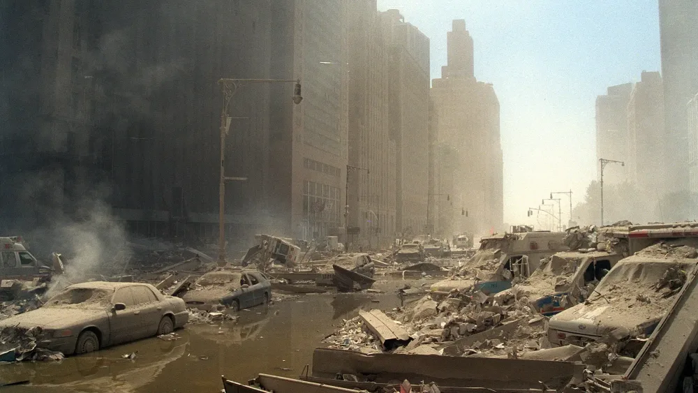 Photos of dust rising in the aftermath of 9/11 in New York City