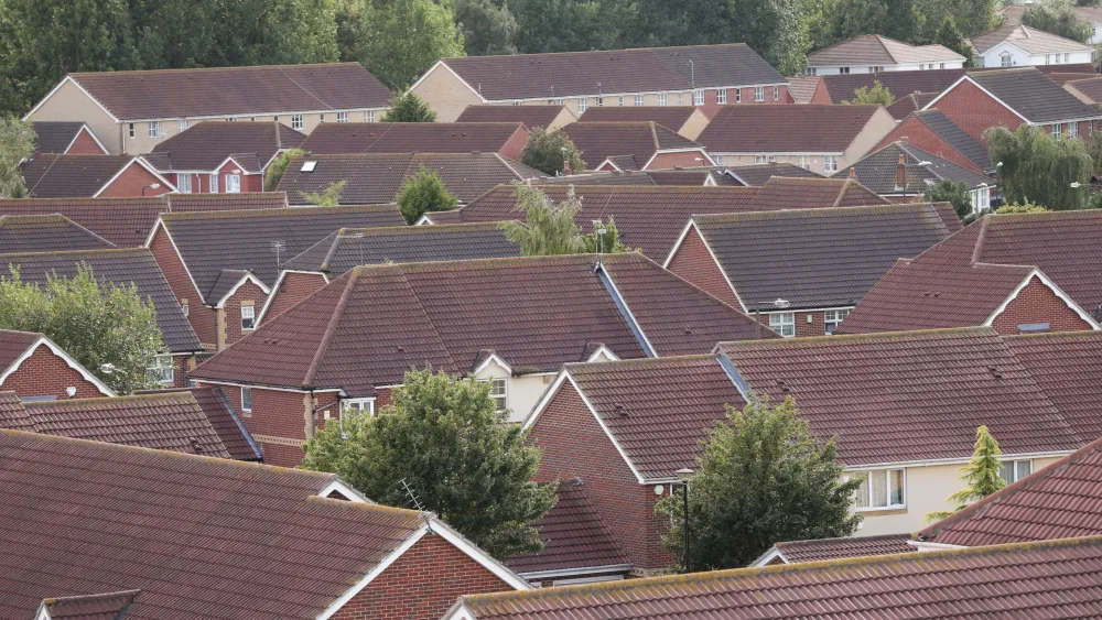 A view of house rooftops