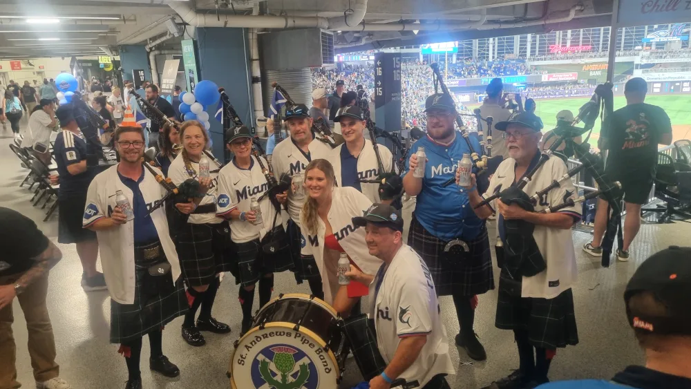 Bagpipers led an impromptu performance at the stadium. (Ryan McDougall/PA)