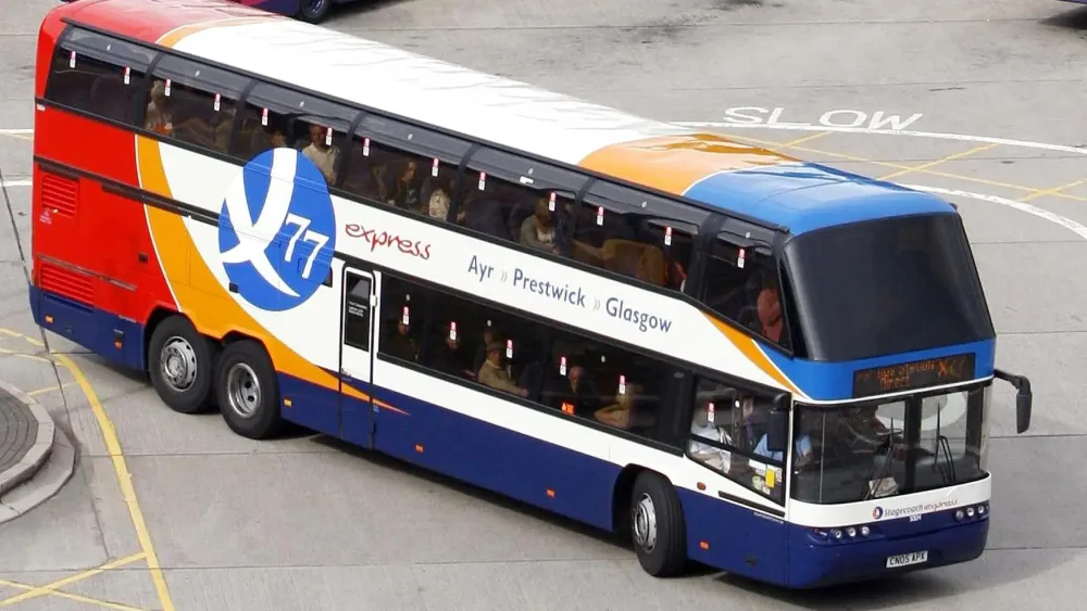 A bus moving within a bus station