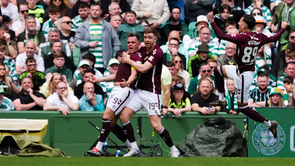 Heart of Midlothian’s Lawrence Shankland celebrates scoring