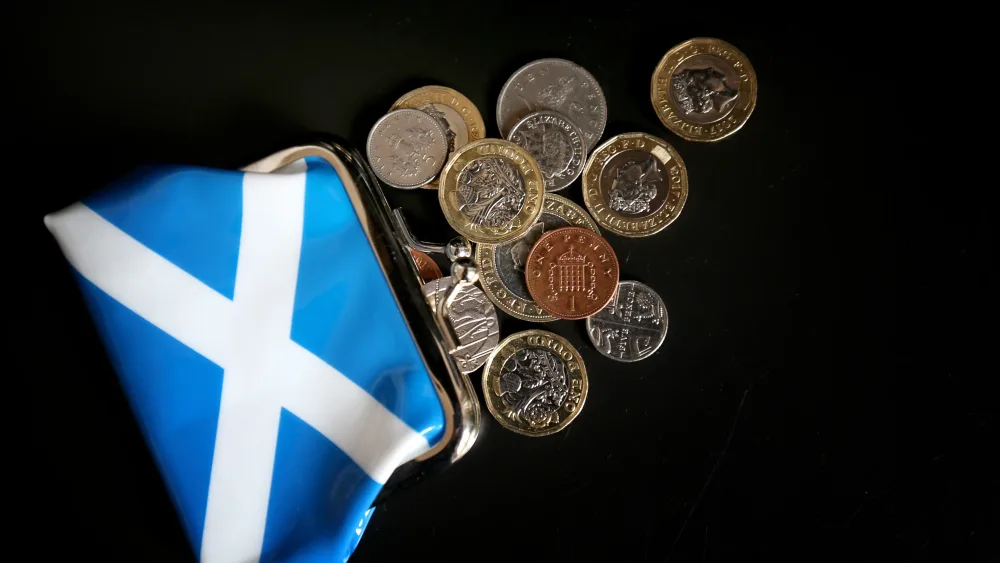 A Saltire-patterned purse with coins
