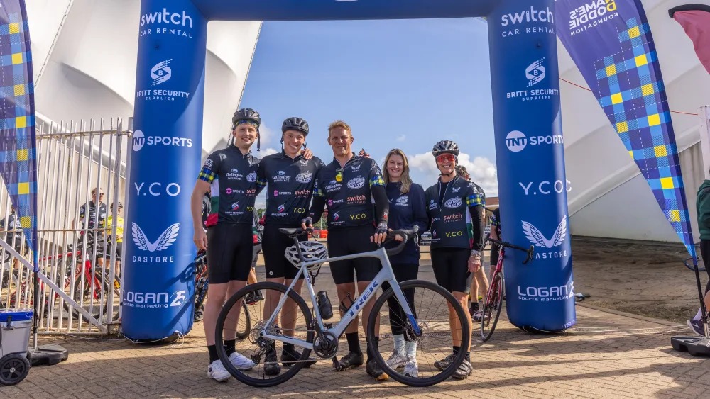 Cyclists at the start of a charity cycle ride
