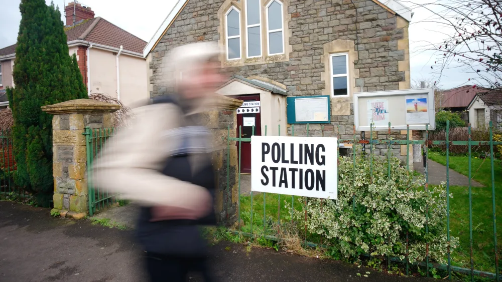 A sign outside a polling station in Kingswood in 2024