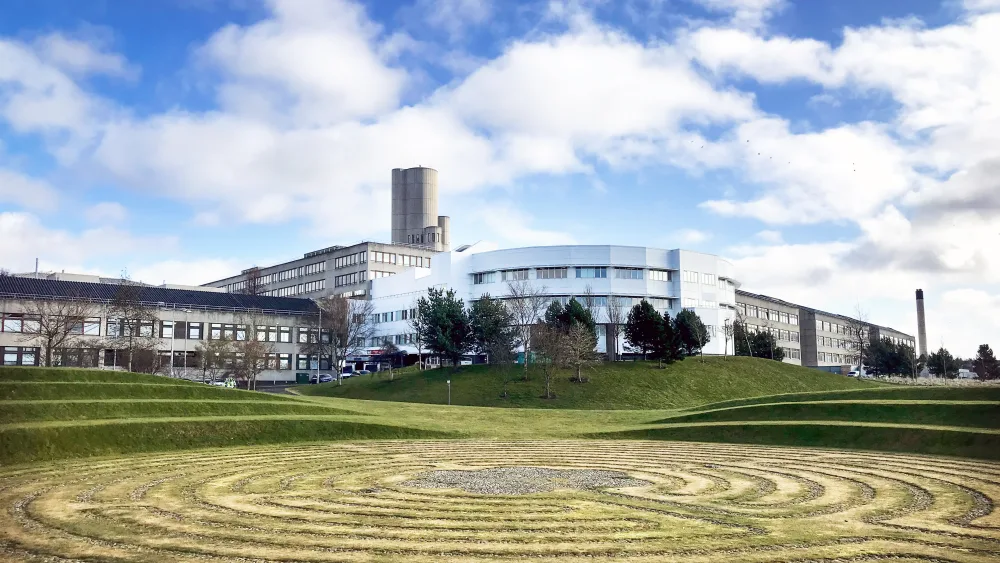 External view of Ninewells Hospital, under blue skies