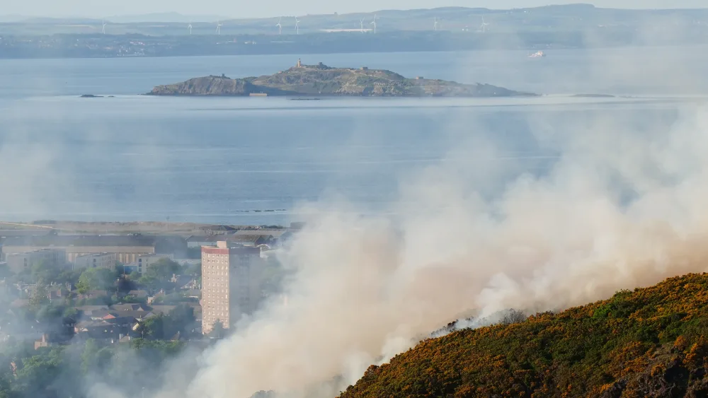 Smoke rising from a grass fire in Einburgh