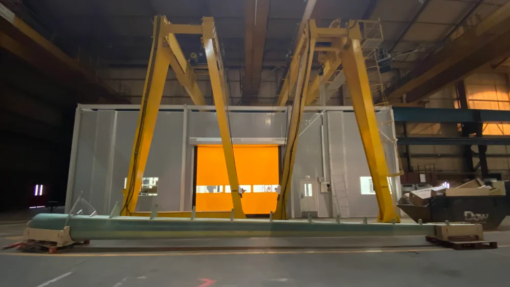 A view of a cleanroom structure in a warehouse