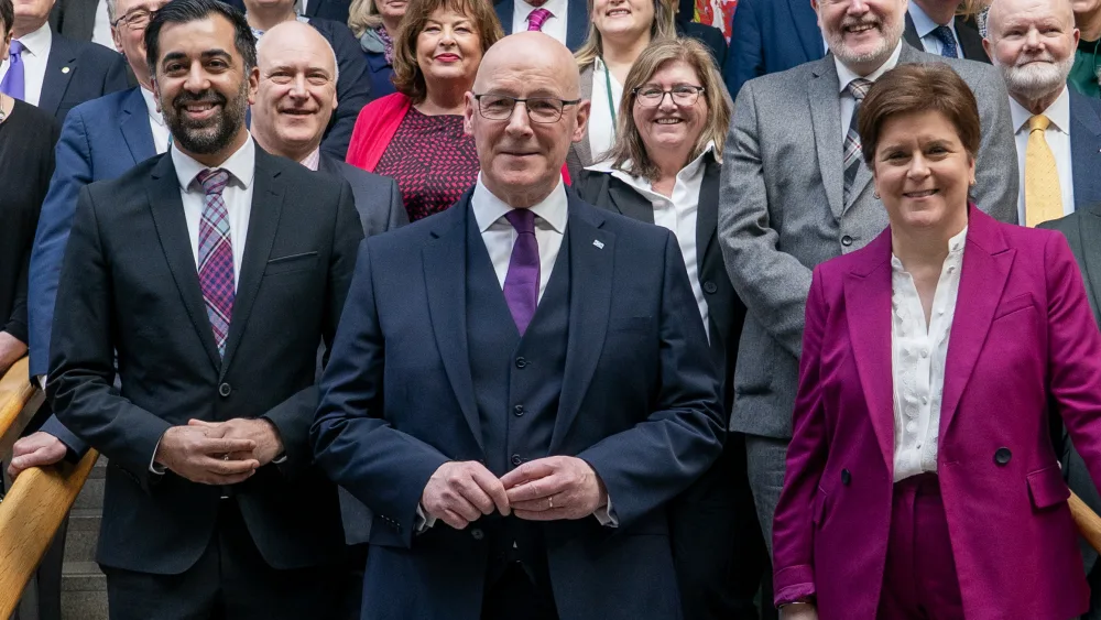 Humza Yousaf, left with his successor as first minister, John Swinney, and former first minister Nicola Sturgeon 