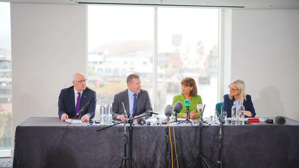 John Swinney, Rhun ap Iorwerth, Mary Lou McDonald and Michelle O’Neill during a meeting at Voco St David’s Cardiff