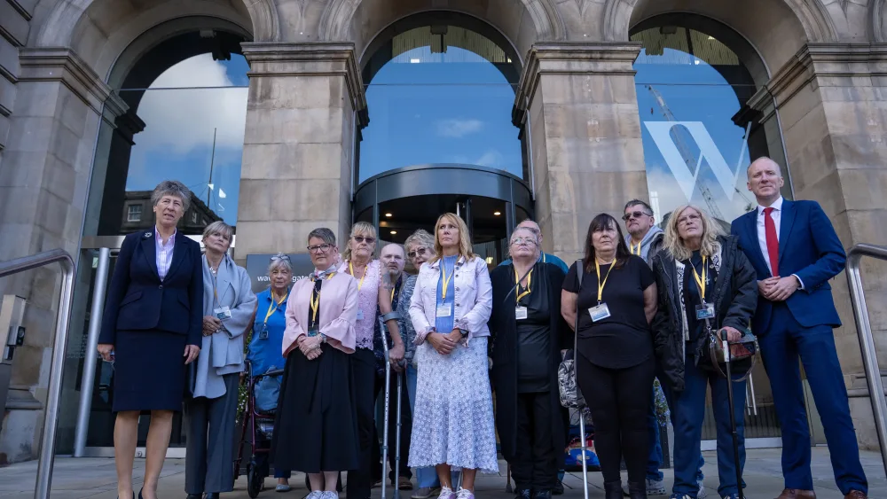 Eljamel inquiry campaigners on the steps of the inquiry venue