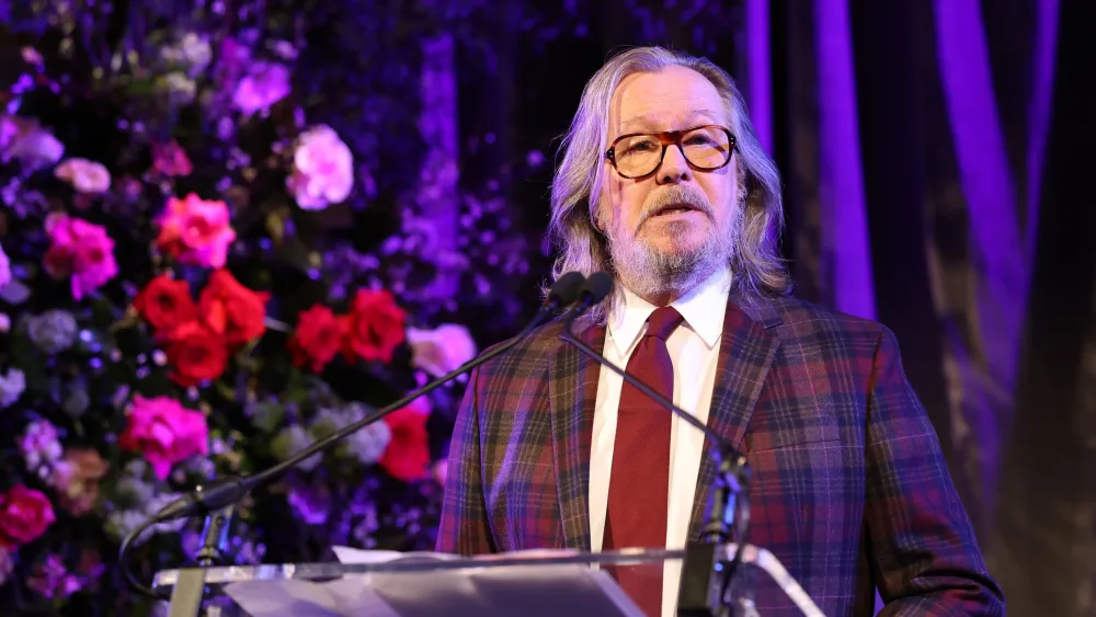 Sir Gary Oldman performs on stage at a Celebration of Shakespeare event at Grosvenor House, central London, marking 400 years since the first Shakespeare folio