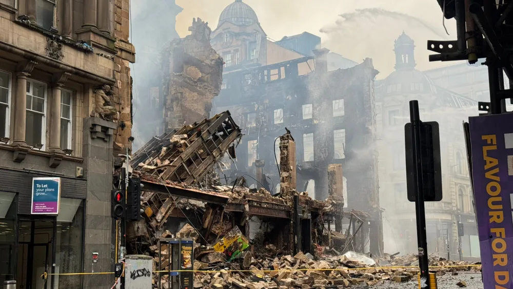 Damaged building after fire near Glasgow Central station
