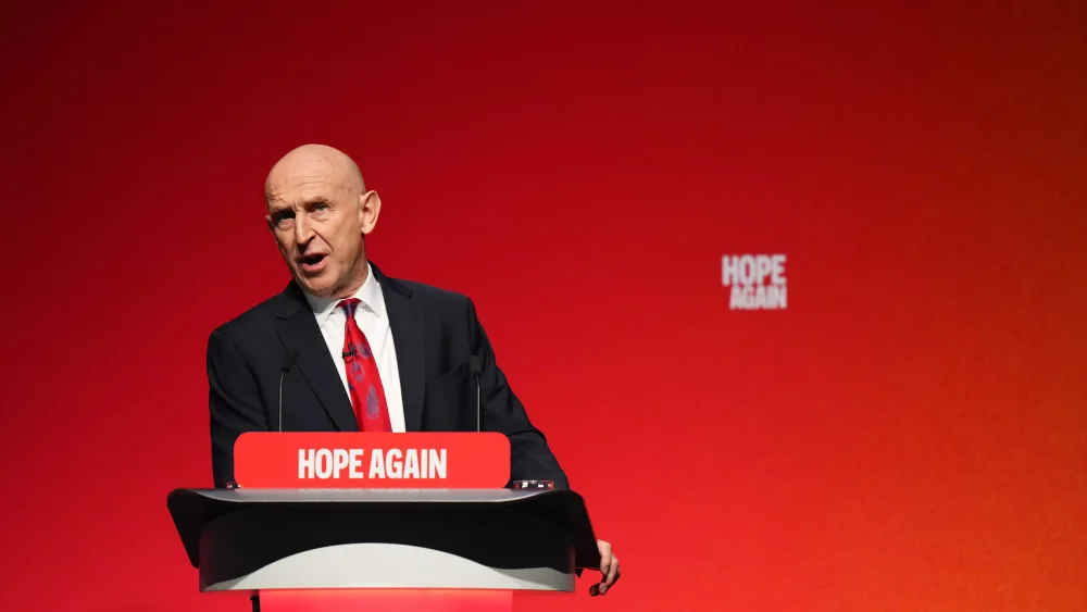 John Healey speaking at the Labour conference