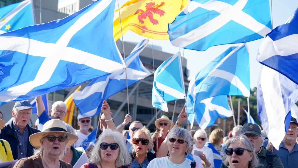 People taking part in a Scottish Independence march
