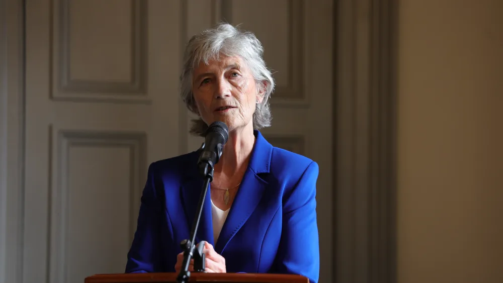 Catherine Connolly speaking at a lectern