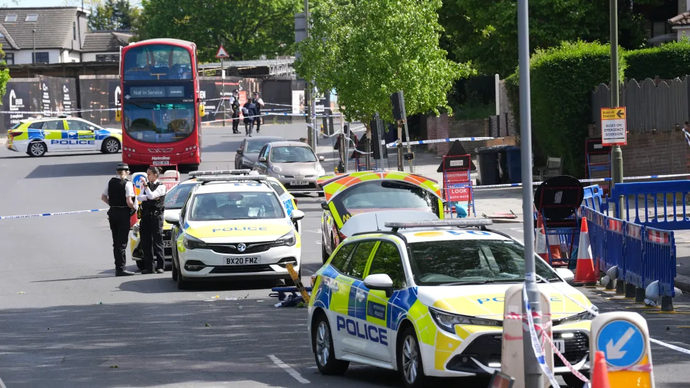 Police cars at the scene of Golders Green stabbing incident