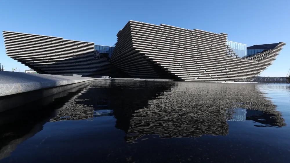View of V&A Dundee, under blue skies