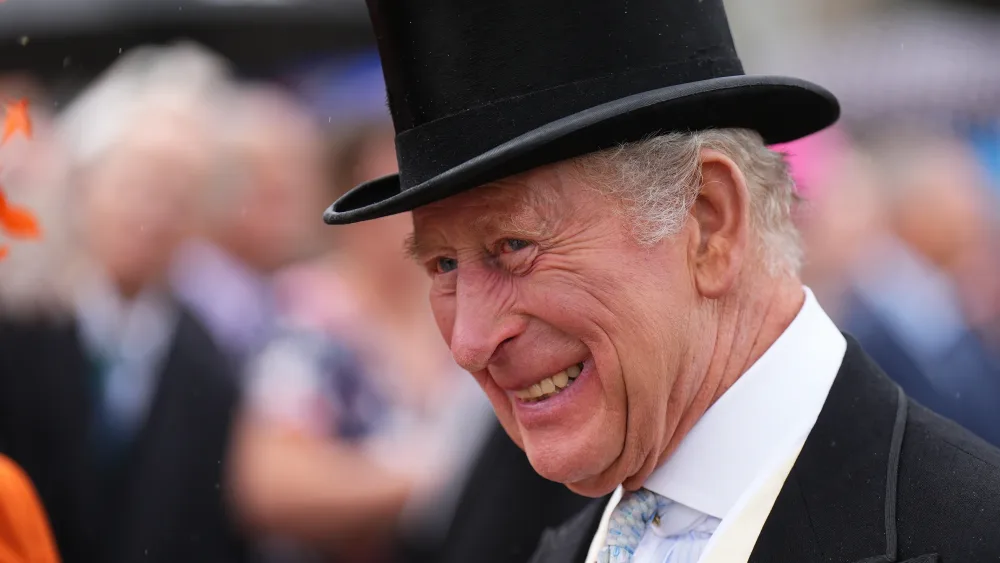 Side view headshow of the King smiling, wearing a black top hot