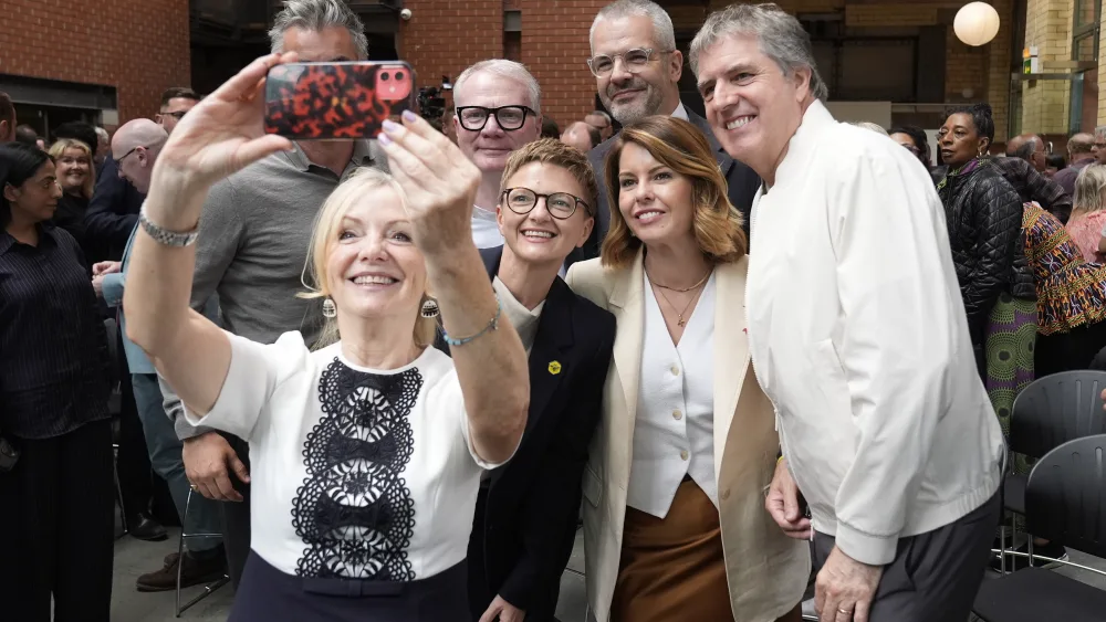 Mayor of West Yorkshire Tracy Brabin takes a selfie with Mayor of York and North Yorkshire David Skaith (obscured), Bev Craig leader of Manchester City Council and Labour’s candidate for Mayor of Greater Manchester (centre), Mayor of the North East Kim McGuinness (second right), Mayor of the West Midlands Richard Parker (back second left), Mayor of South Yorkshire Oliver Coppard (back second right) and Mayor of the Liverpool City Region Steve Rotherham