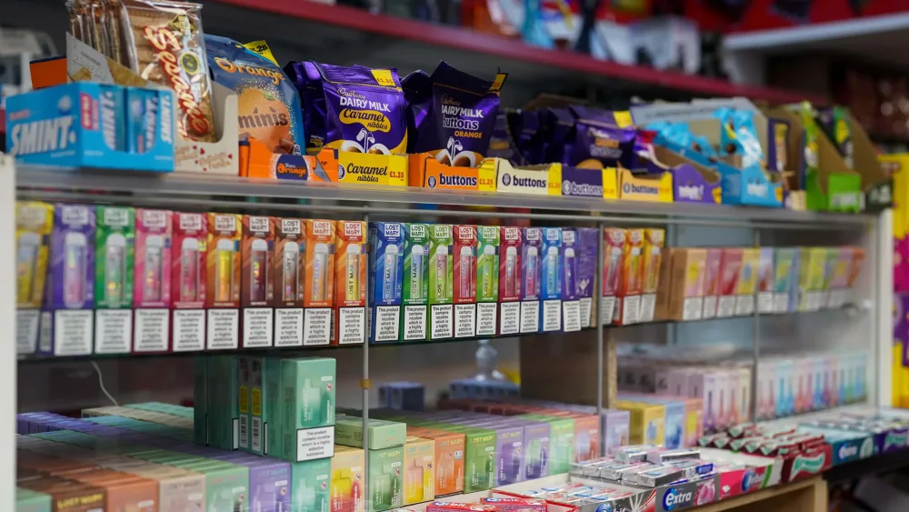 Vapes sit on a shop shelf