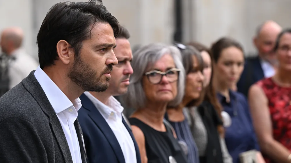 Families from the Chinook Justice Campaign outside the Royal Courts of Justice, central London