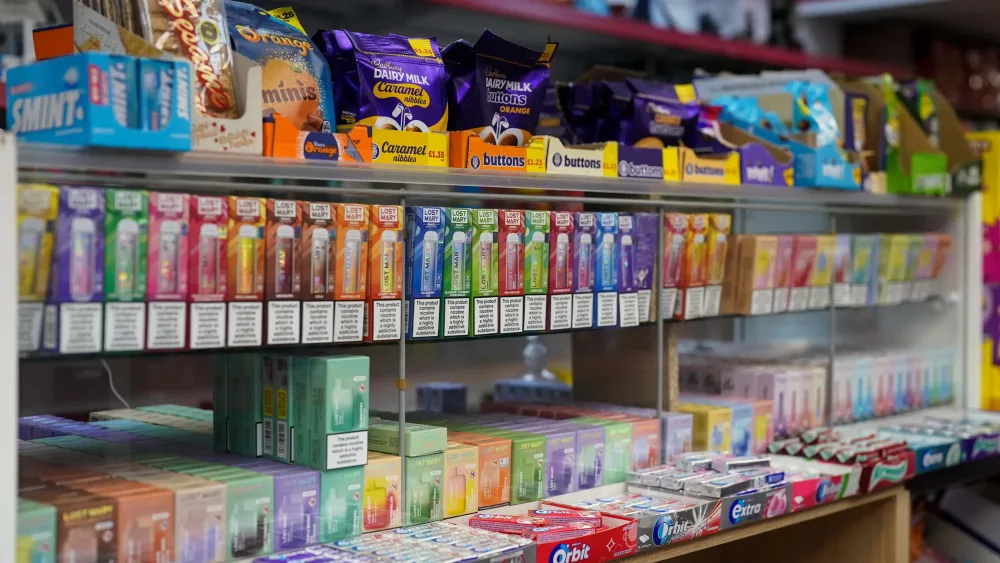 A number of vapes on sale in a shop