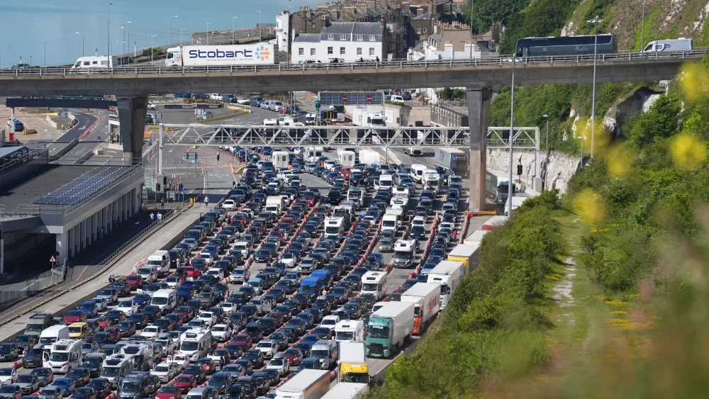 Vehicles queueing for the Port of Dover