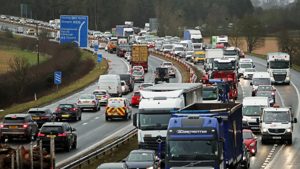 Long lines of traffic on a motorway