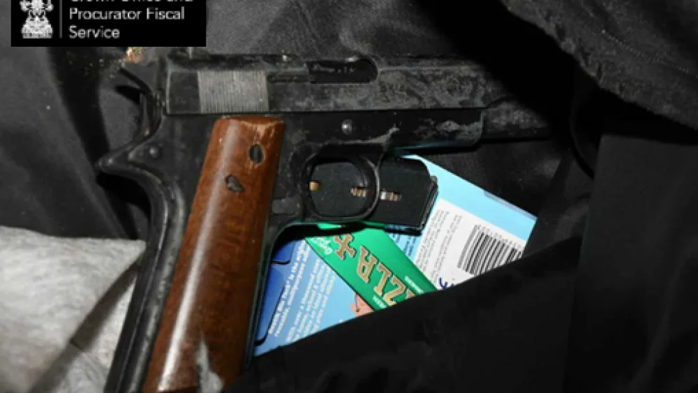 A firearm recovered by officers after they searched a storage unit used by Robert Weir