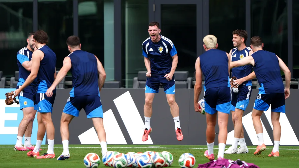 Scotland players smiling while training
