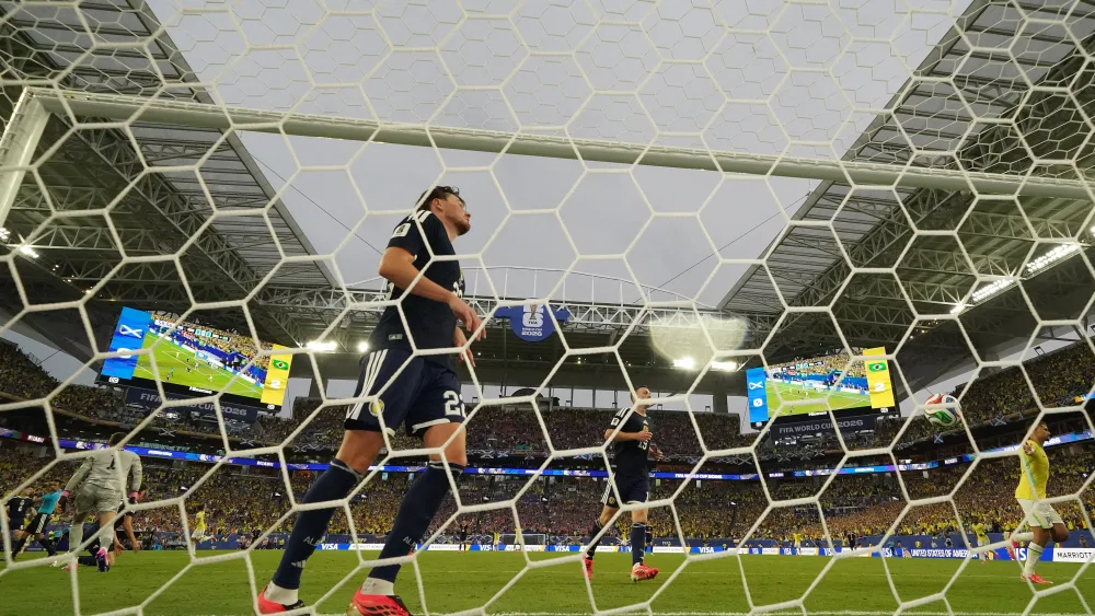 Scotland’s Nathan Patterson appears dejected after Brazil scored a third goal during the Fifa World Cup 2026 Group C match in Miami 