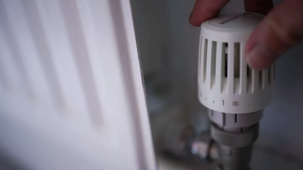 A thermostatic valve on a radiator