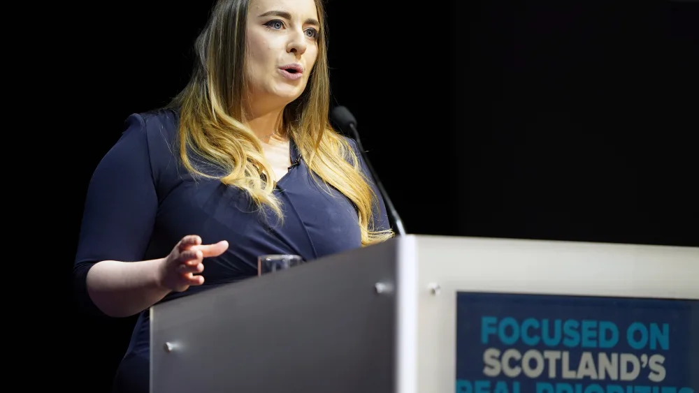 Meghan Gallacher speaks at a Scottish Tory party conference
