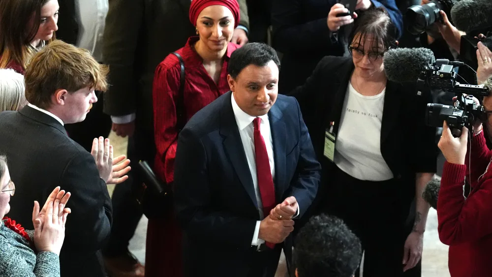 Scottish Labour leader Anas Sarwar spoke to journalists as he arrived at the count in Glasgow’s Emirates Arena. (Andrew Milligan/PA)