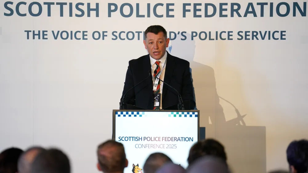 David Threadgold speaks at a Scottish Police Federation conference