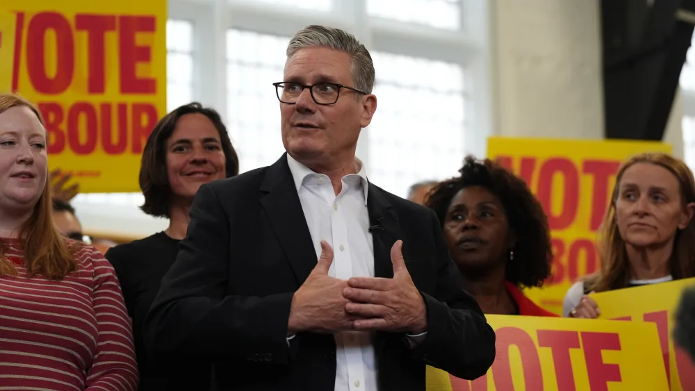 Sir Keir Starmer speaking in front of Labour supporters