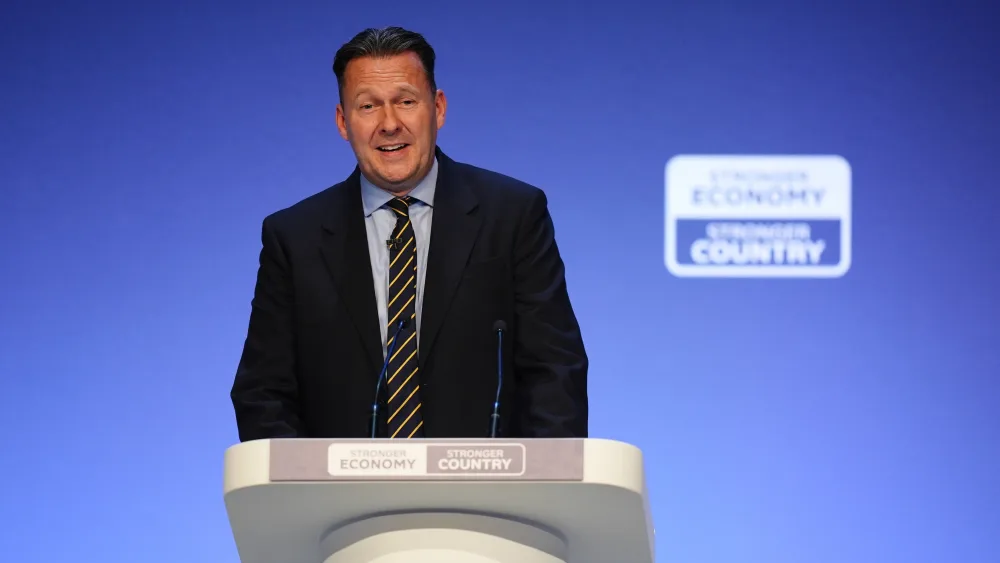 Scottish party leader Russell Findlay speaking during the Conservative conference in Birmingham