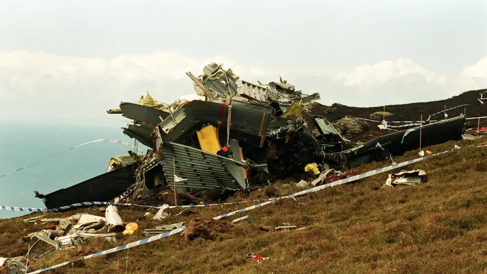 Debris of a Chinook lying on a hillside