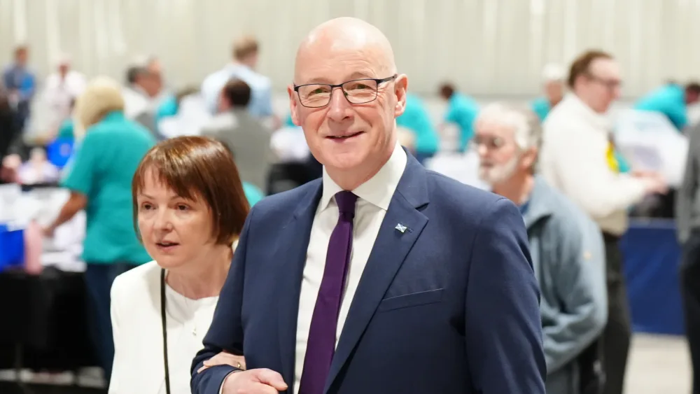 SNP leader John Swinney and his wife Elizabeth at an election count