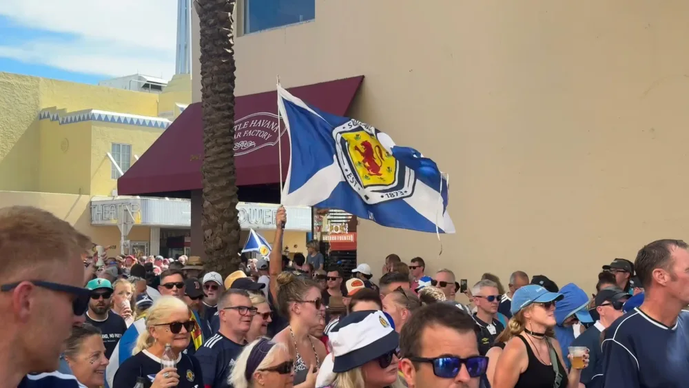 The Tartan Army parading through the streets of Miami’s Little Havana region as they approached the Marlin’s v Texas Rangers game. (Ryan McDougall/PA)