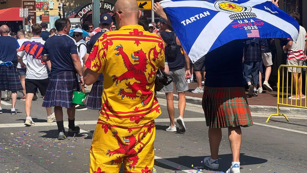 The Tartan Army pictured parading through the streets of Little Havana, Miami. (Ryan McDougall/PA)