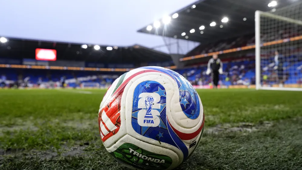 A close-up view of a Fifa match ball