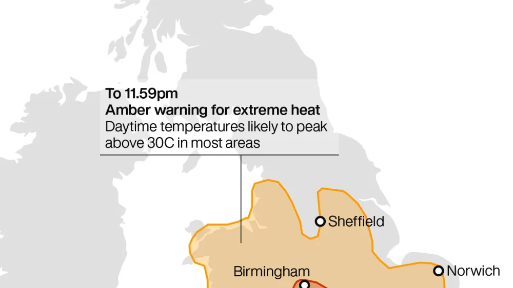 A graphic of weather warnings in place across the UK on Thursday June 25 2025