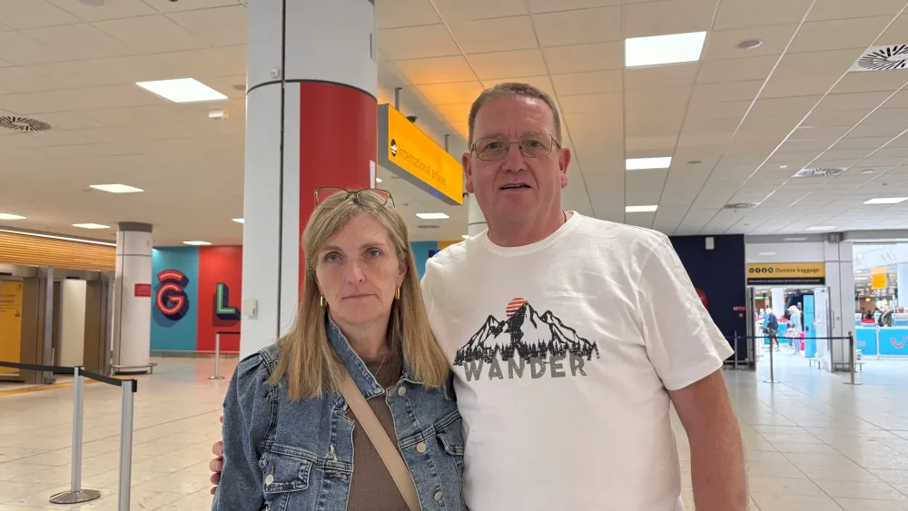 Barbara Ann Stoddart and Andrew Lithgow at Glasgow Airport